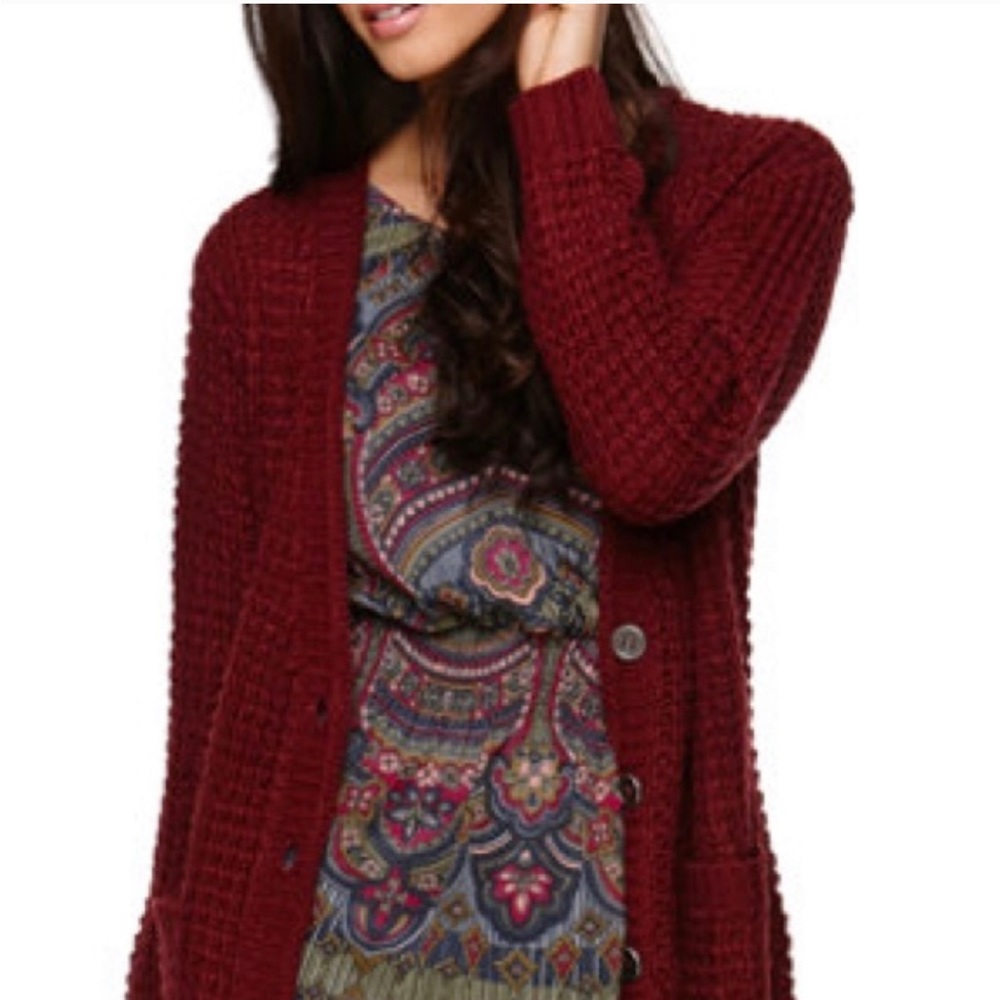 pacsun roxy maroon oversized knit cardigan